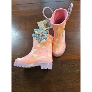 Unicorn Pinks Lavender Rain Boots Toddler Girl's Size 4 Waterproof Pull on